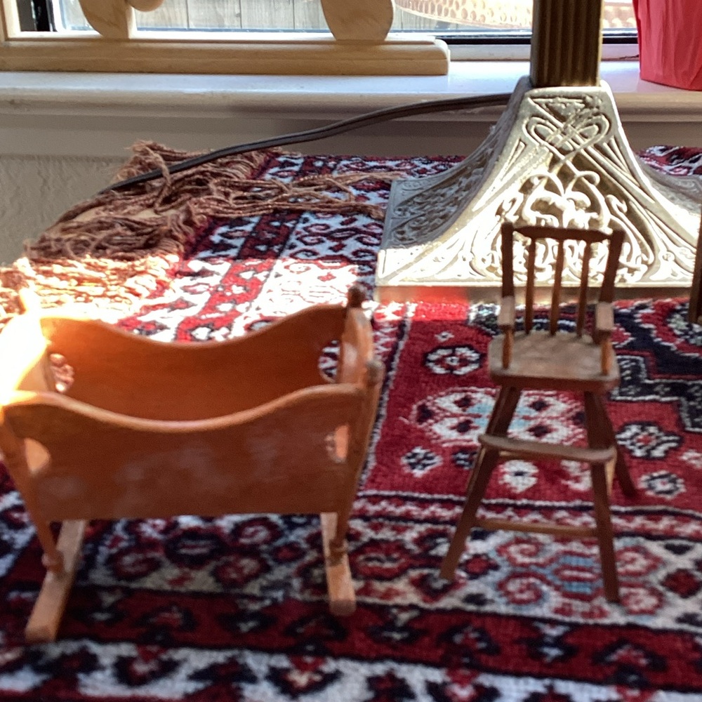 Wooden Doll Cradle and Chair Set